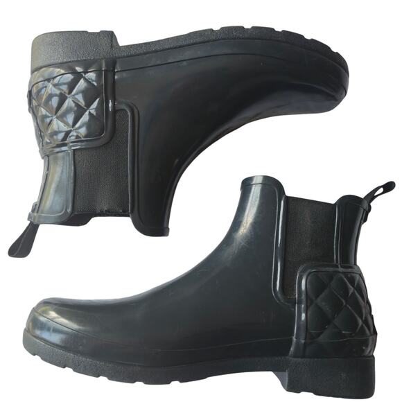 Hunter Chelsea Slip on Quilted Rubber Rain Waterproof Army Dark Green Boot US 9 - Picture 8 of 8